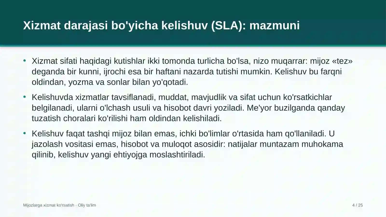 Xizmat darajasi bo'yicha kelishuv tuzish 4