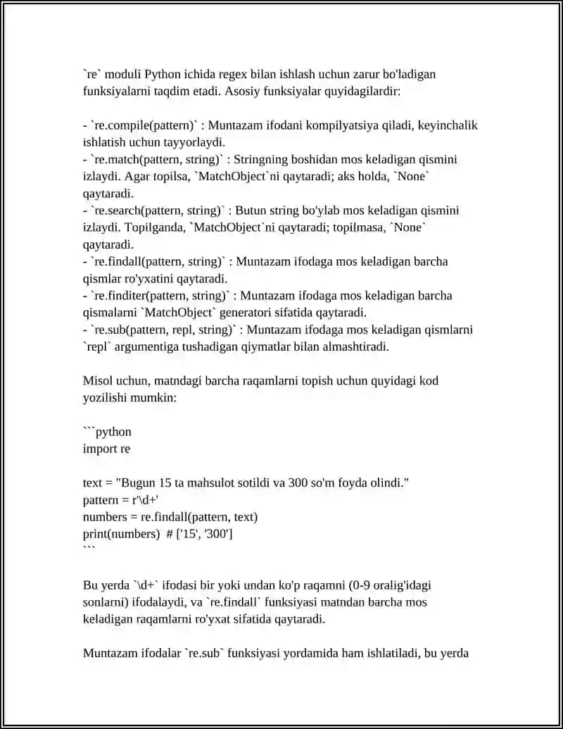 PYHTONDA REGEX LAR BILAN ISHLASH 4