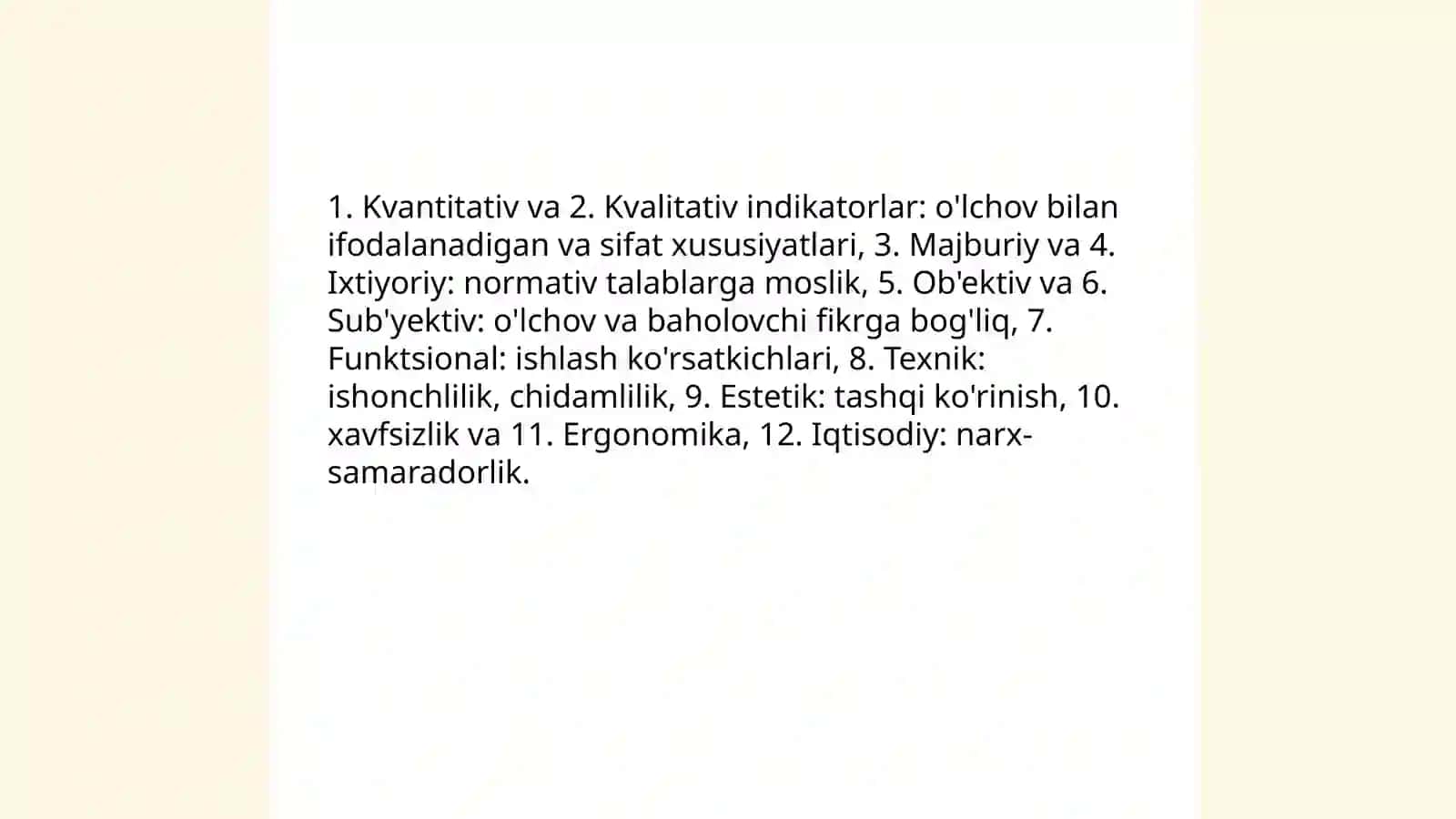 Mahsulot sifati va sifat koʻrsatkichlari 4