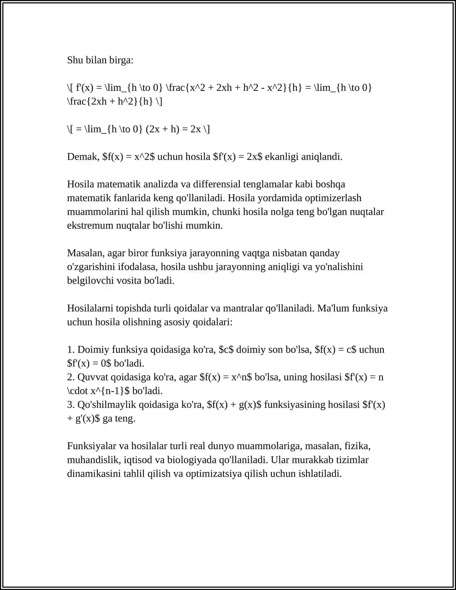 BIR О‘ZGARUVCHILI FUNKSIYA HOSILASI 4