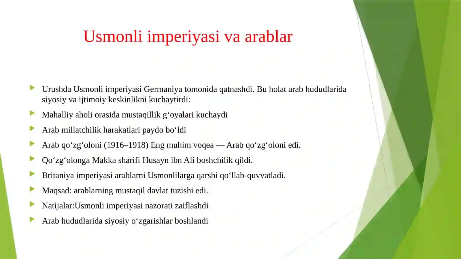 1-jahon urushi davrida arab davlatlari 4