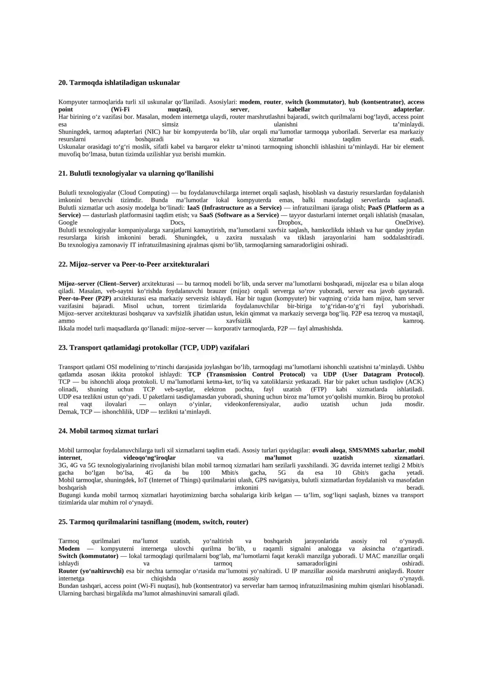 Kompyuter tarmog‘i tushunchasi va uning asosiy tarkibiy qismlari 4