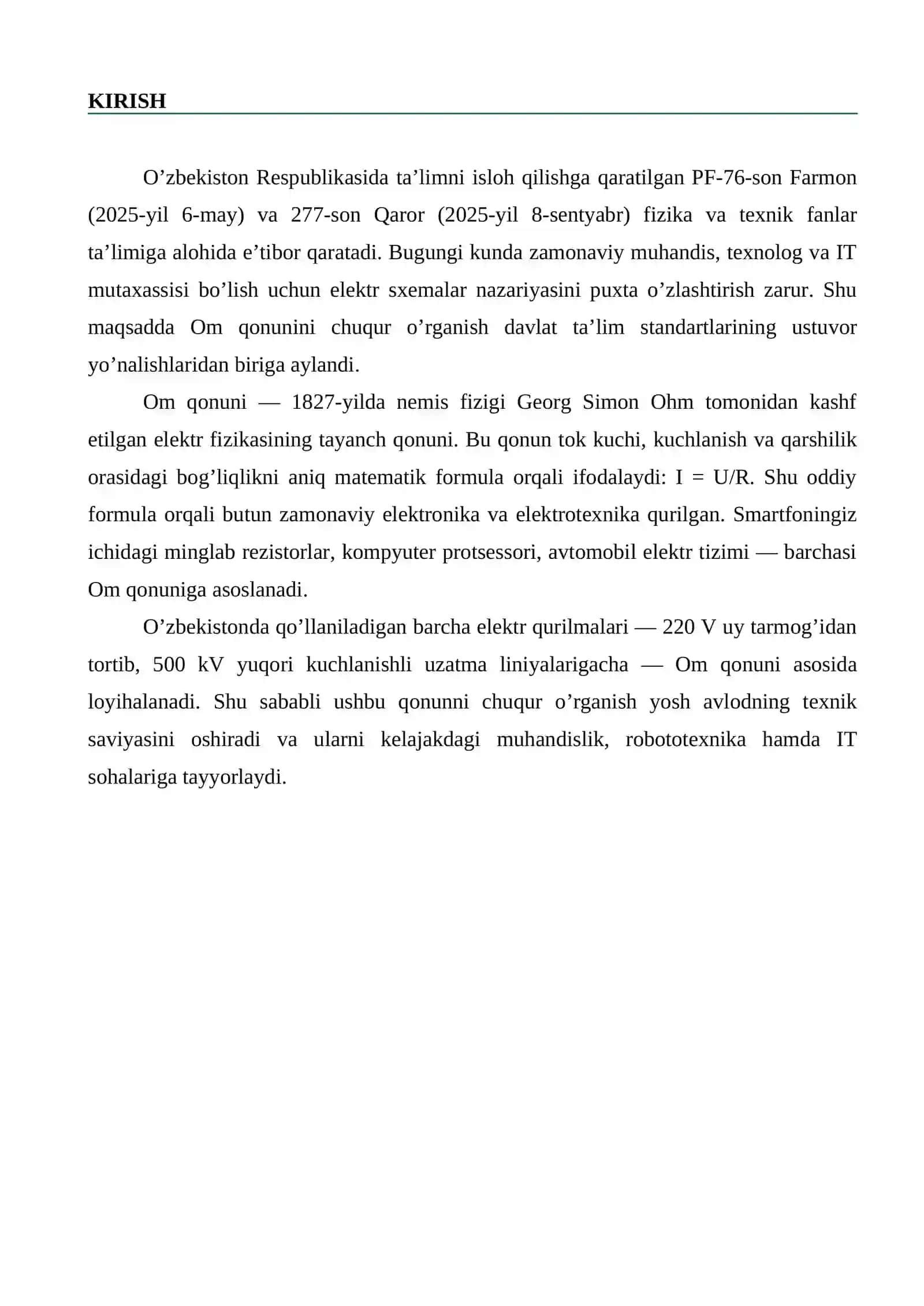 «Zanjirning bir qismi uchun Om qonuni» MIKRODARS ISHI 4