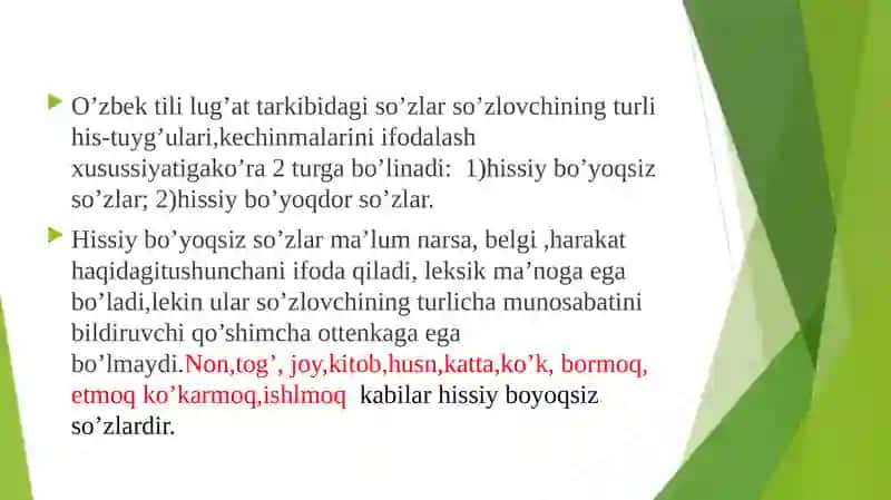 O’zbek til leksikasining emotsional-ekspressiv jihatdan qatlamlanishi 4