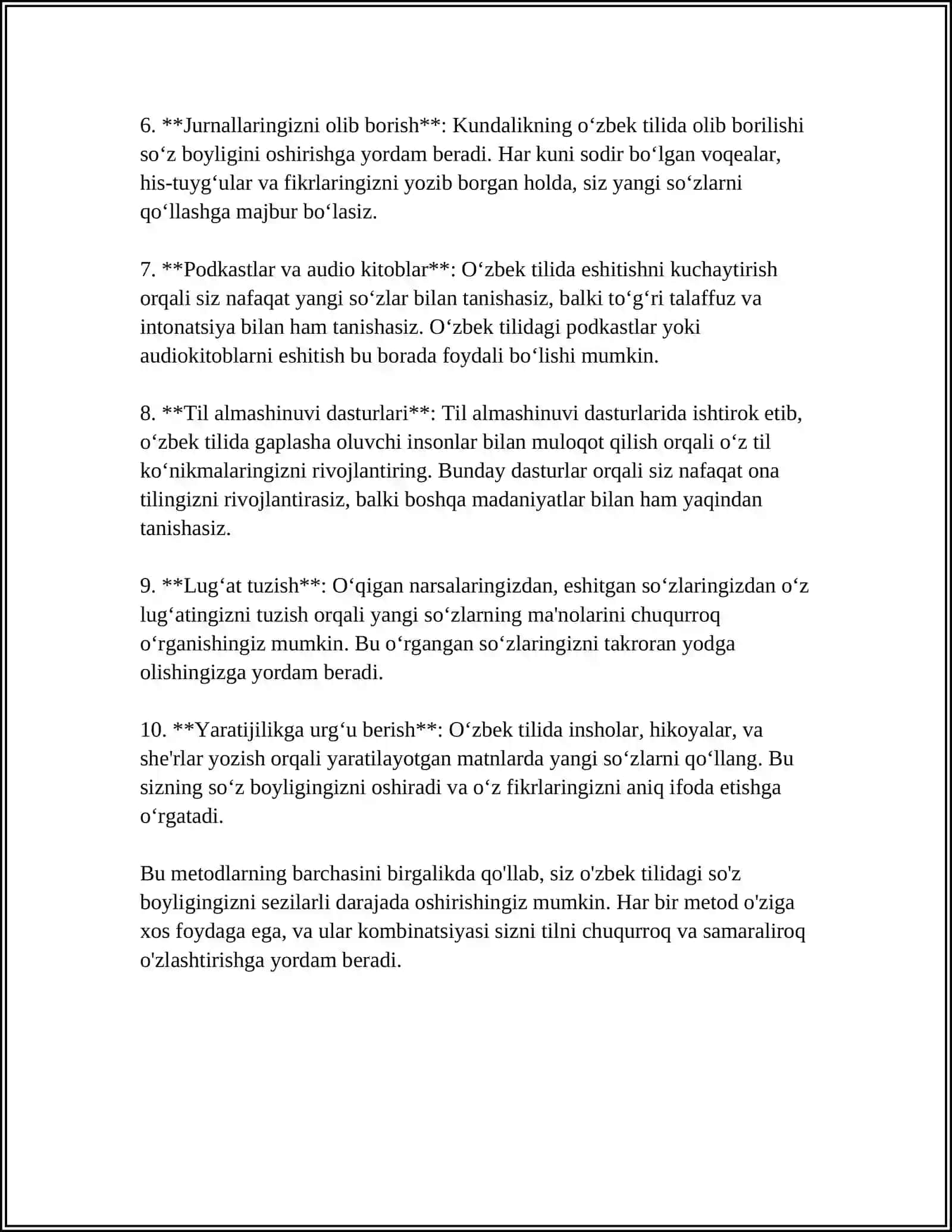 OʻZBEK TILINI OʻQITISH METODIKASI 4