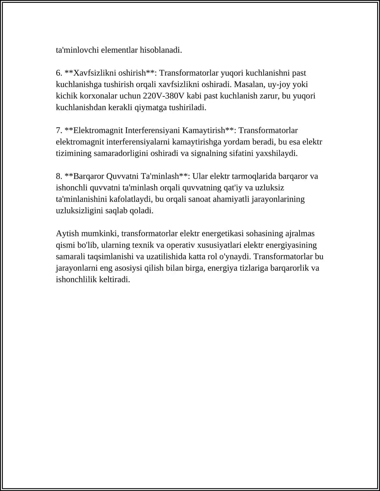 "PODSTANTSIYALARDA KUCH TRANSFORMATORLARINING SONI VA QUVVATINI TANLOV" 4