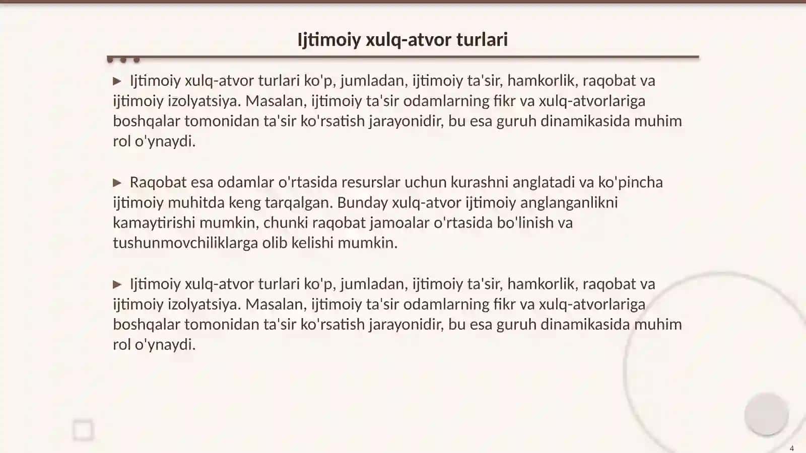 Ijtimoiy anglanganlik va ijtimoiy xulq-atvor 4