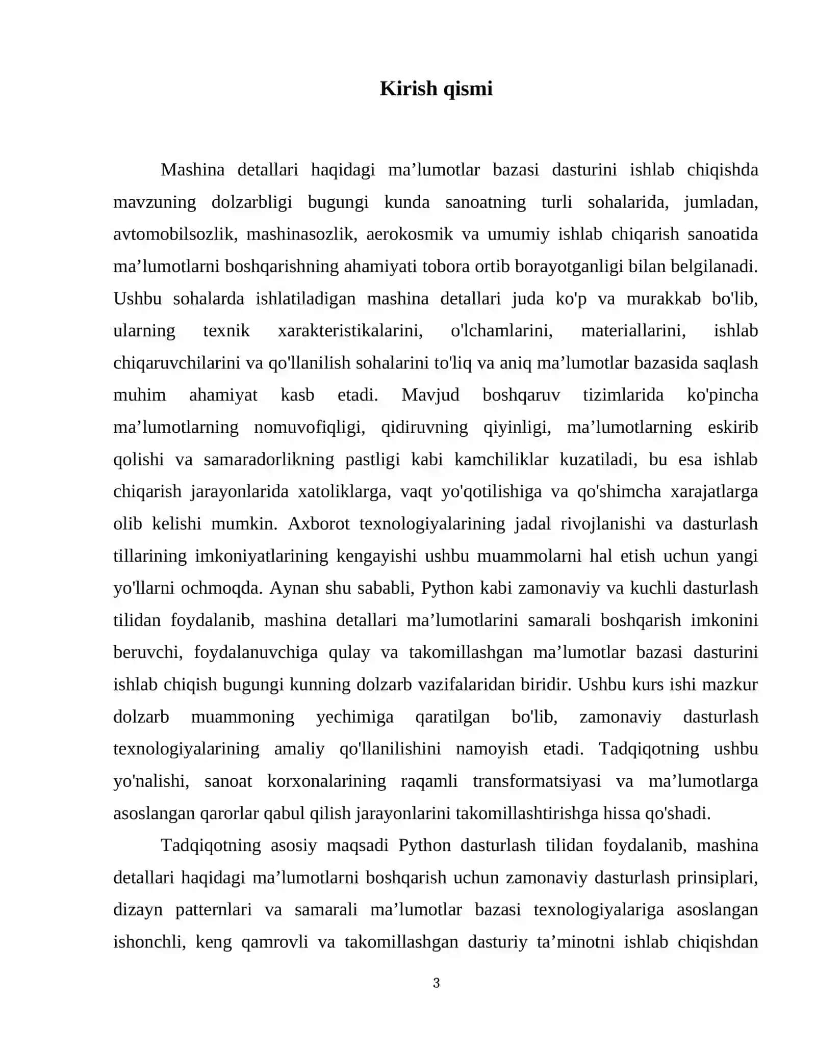 Python dasturlash tilida: Mashina detallari haqidagi maʼlumotlar bazasi dasturi 4