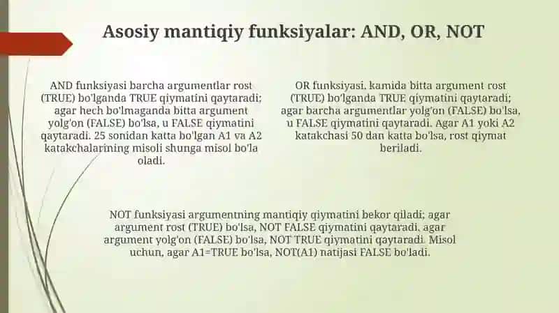 MS Excelda mantiqiy funktsiyalar bilan ishlash 4