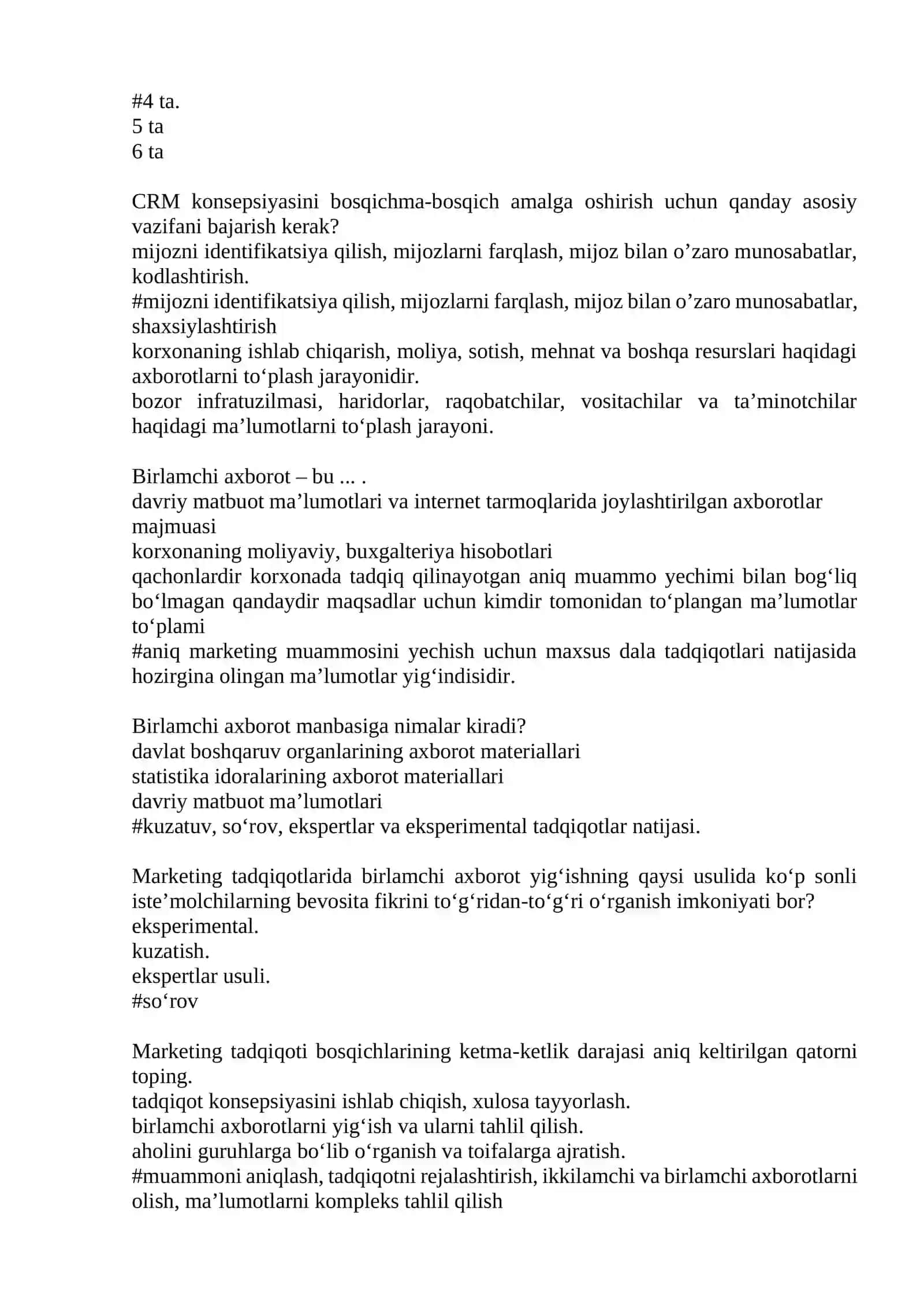 Marketing va SMM fanidan testlar 4