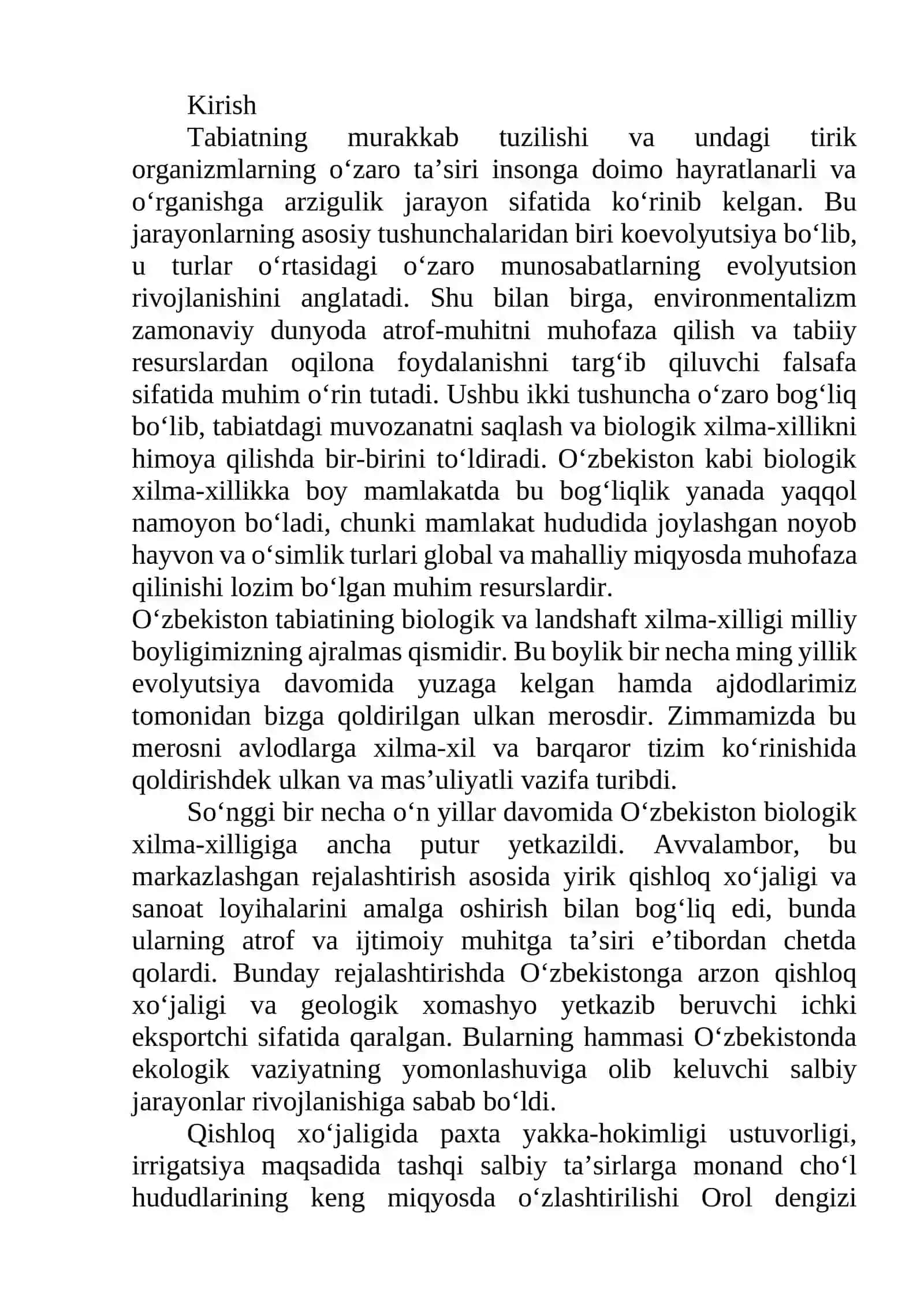 Mavzu: Koevolyutsiya va envayronmentalizm dialektikasi 4