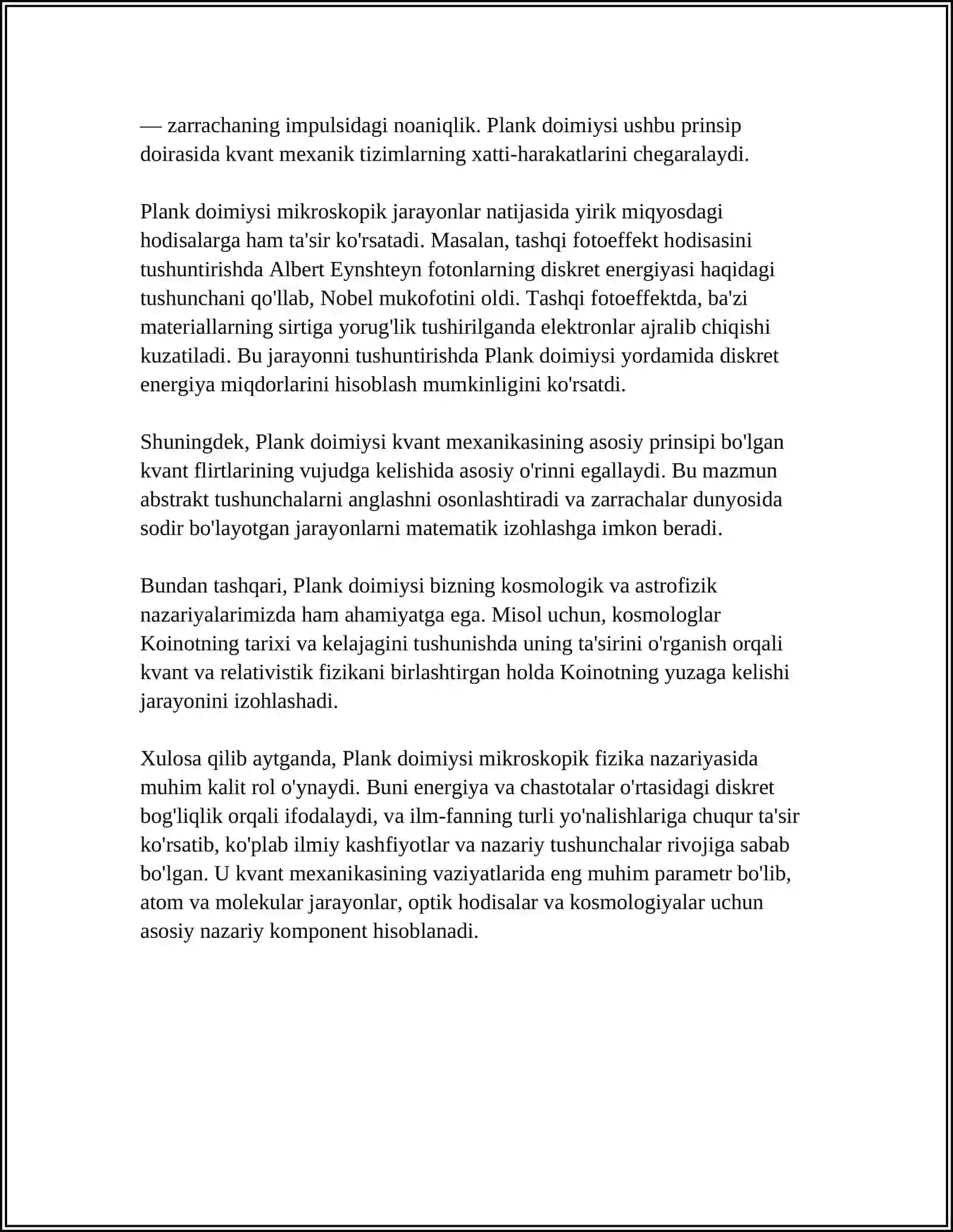 PLANK GʻOYASI VA EYNSHTENNING KVANT NAZARIYASI 4