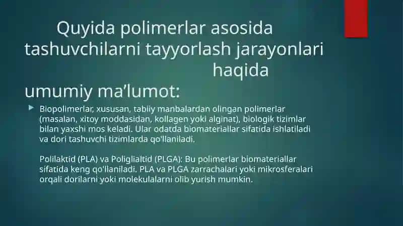 Har xil polimerlar asosida tashuvchilar tayyorlash 4