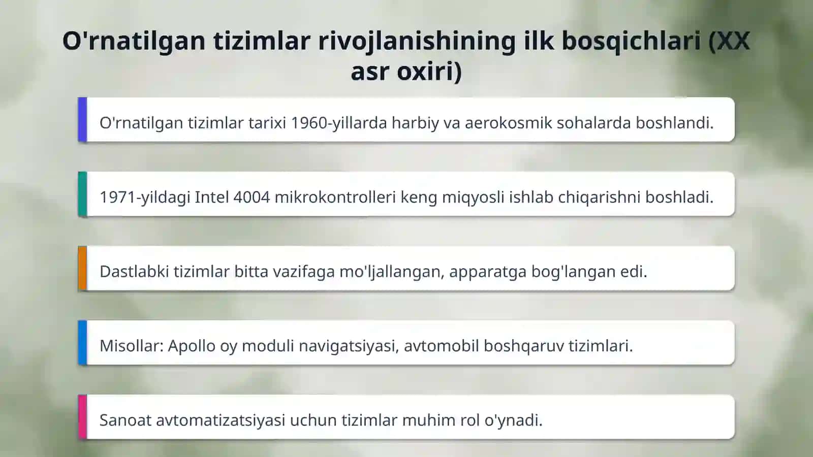 1. • O‘rnatilgan tizimlar tushunchasi va rivojlanish tarixi 4
