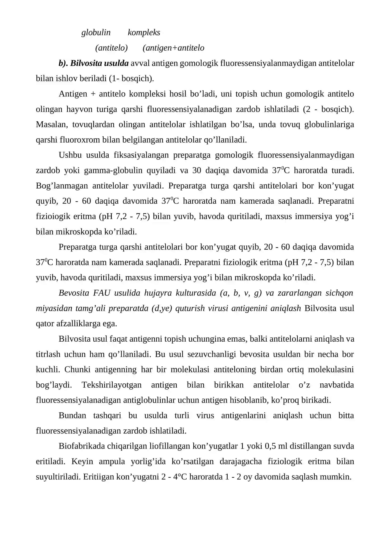 Immunofluoressensiya reaksiyasini qoyish usullari 4