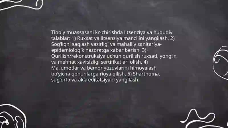 Tibbiy muassasalarni koʻchirish 4