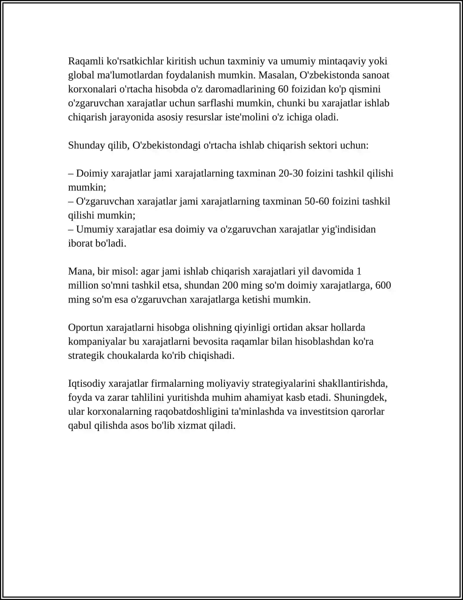 IQTISODIY HARAJATLAR VA FOYDA 4