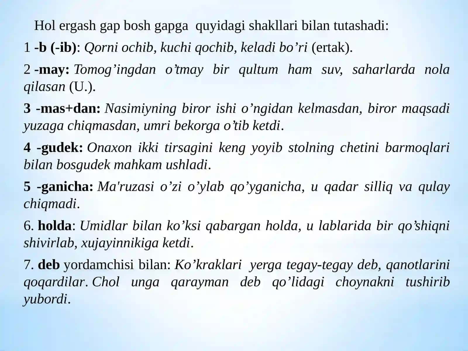 HOL ERGASH GAPLI QO’SHMA GAP 4