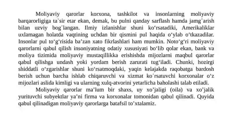 Moliyaviy qarorlar haqida tushuncha 4