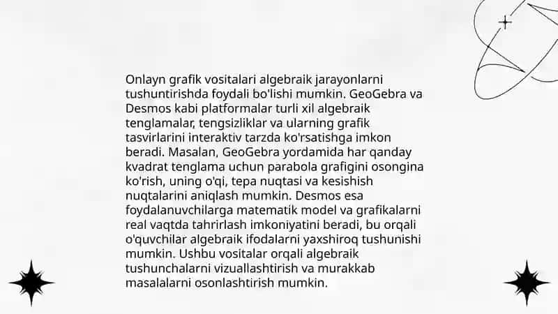 Algebraik masalalarni yechishni o'rgatish 4