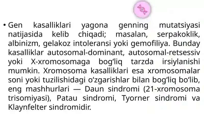 Irsiy kasalliklar; xromosomalar 4