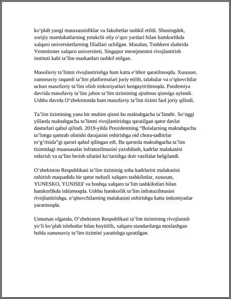 Oʻzbekiston Respublikasi taʼlim tizimining tarixi va rivojlanishi 4