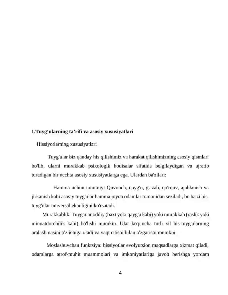 Tuyg’ularning ta’rifi va asosiy funksiyalari 4