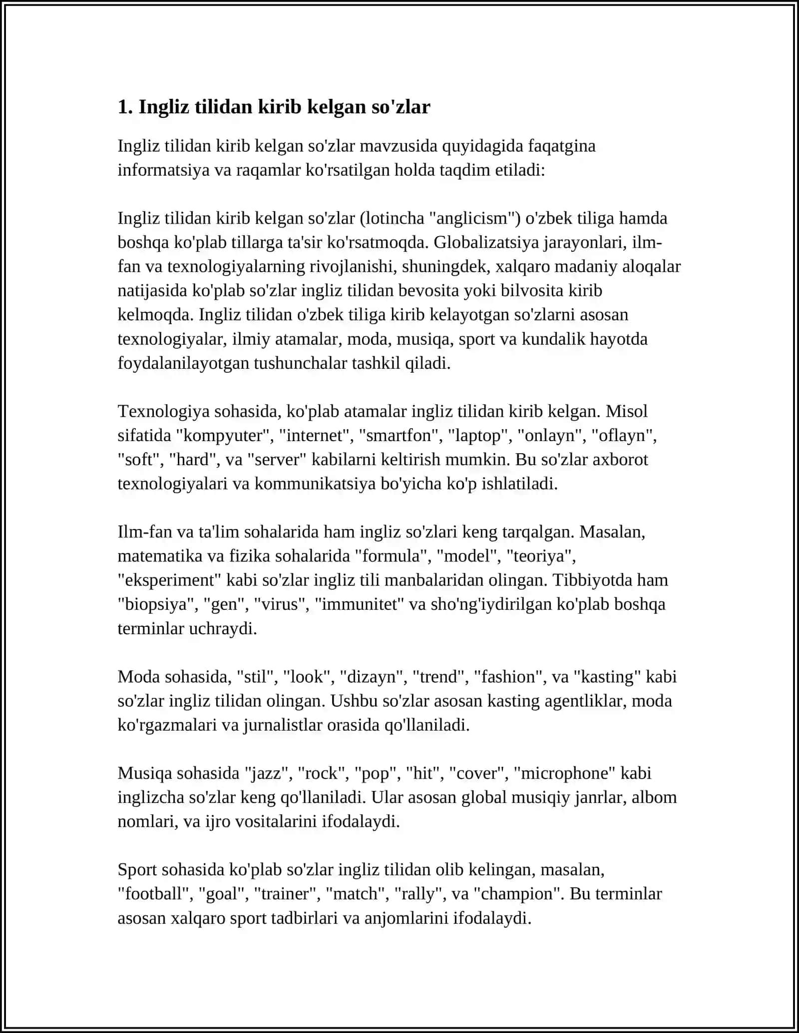 O'ZBEK TILIGA XOS BO'LMAGAN HARFLAR ISHTIROKIDAGI SO'ZLAR 4