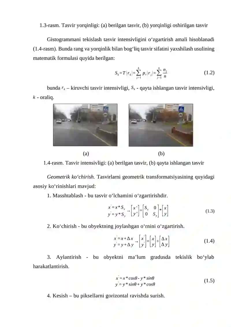 Yo‘l sahnasi tasvirlariga dastlabki ishlov berish usullari 4