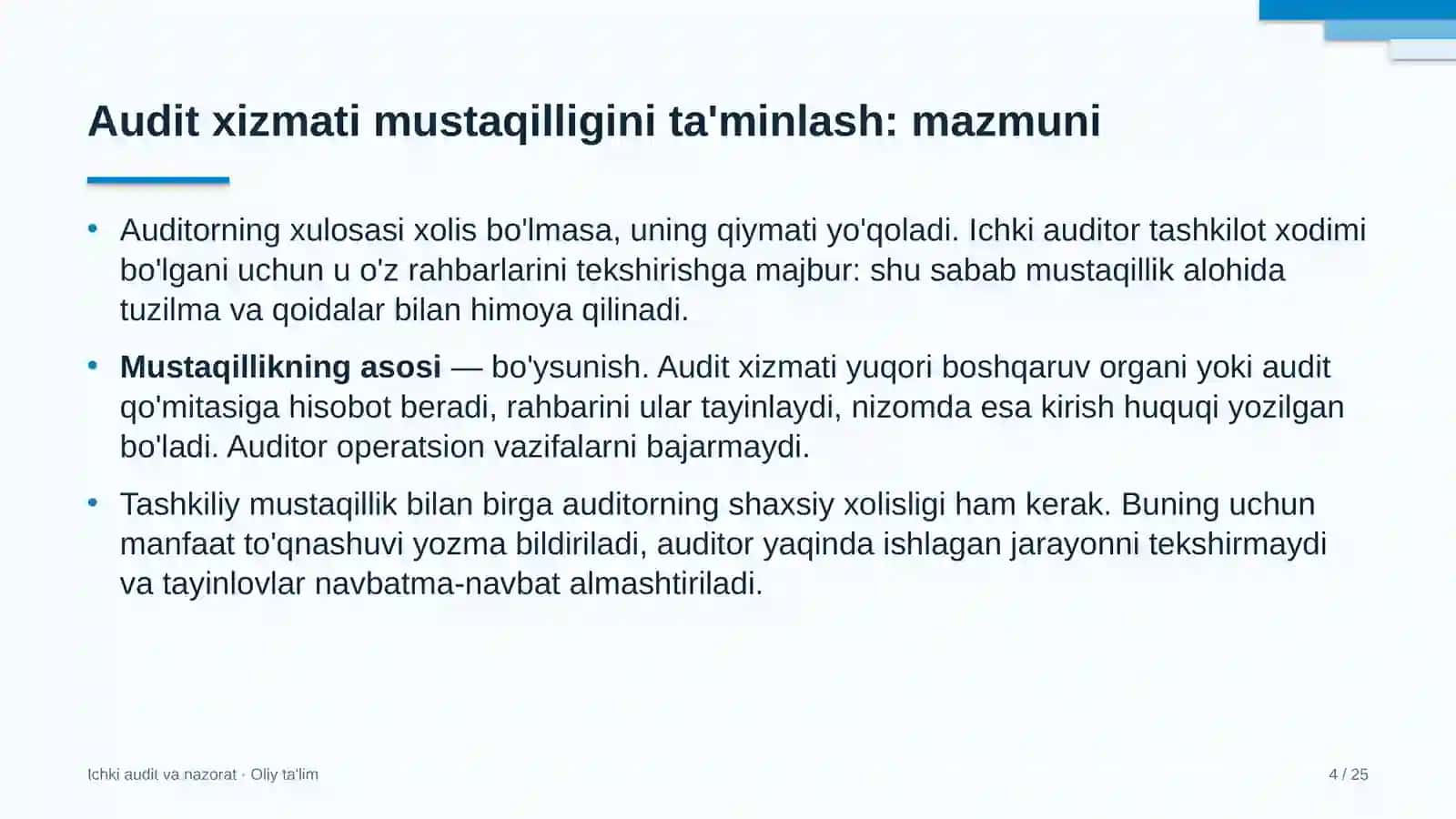 ICHKI AUDIT VA NAZORAT · OLIY TA'LIM 4