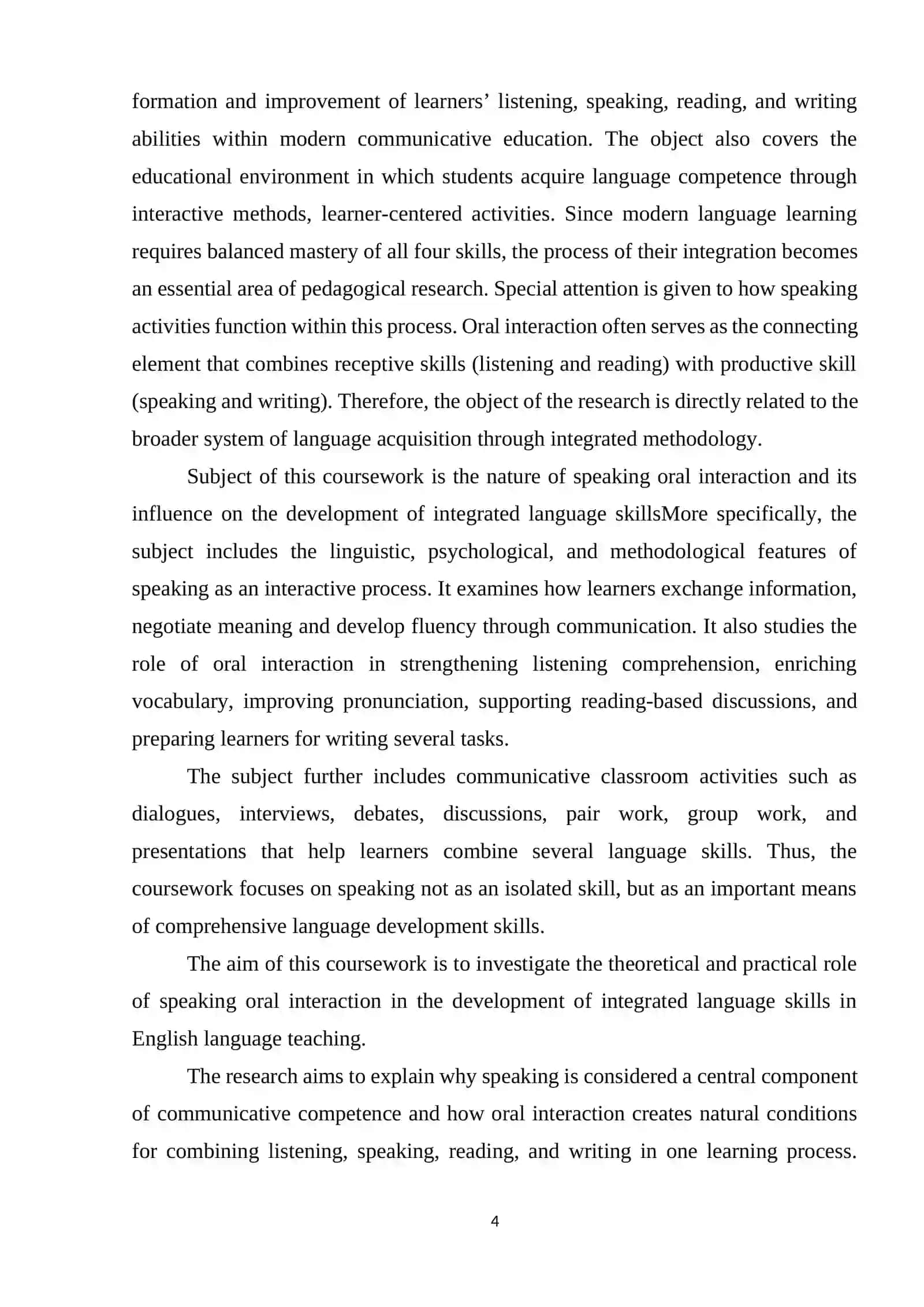 THE NATURE OF SPEAKING AND ORAL INTERACTION IN THE DEVELOPMENT OF THE INTEGRATED LANGUAGE SKILLS 4