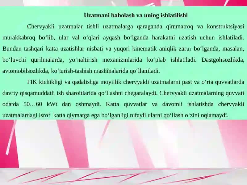 Zanjirli uzatmalarning asosiy tasnifi. 4