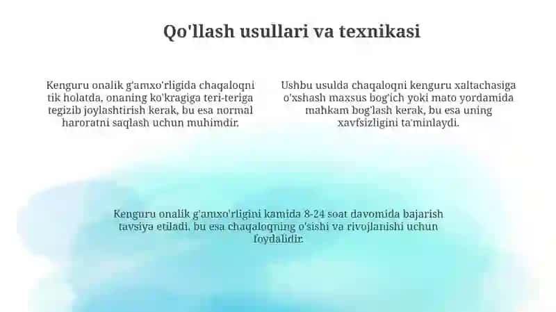 Chala tug'ilgan chaqaloqlarni kengru usuli bilan boqish 4