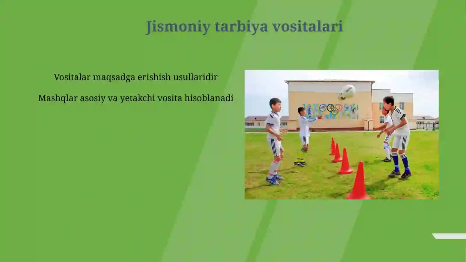 Jismoniy tarbiyaning vositalari jismoniy mashqlar.Tabiatning sogʻlomlashtiruvchi kuchlari va gigiyenik omillar 4