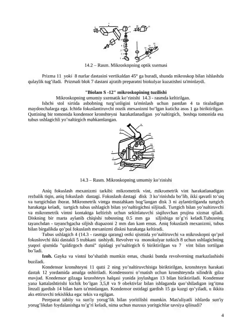 Optik mikroskopning tuzilishi va ishlash printsipini o’rganish 4