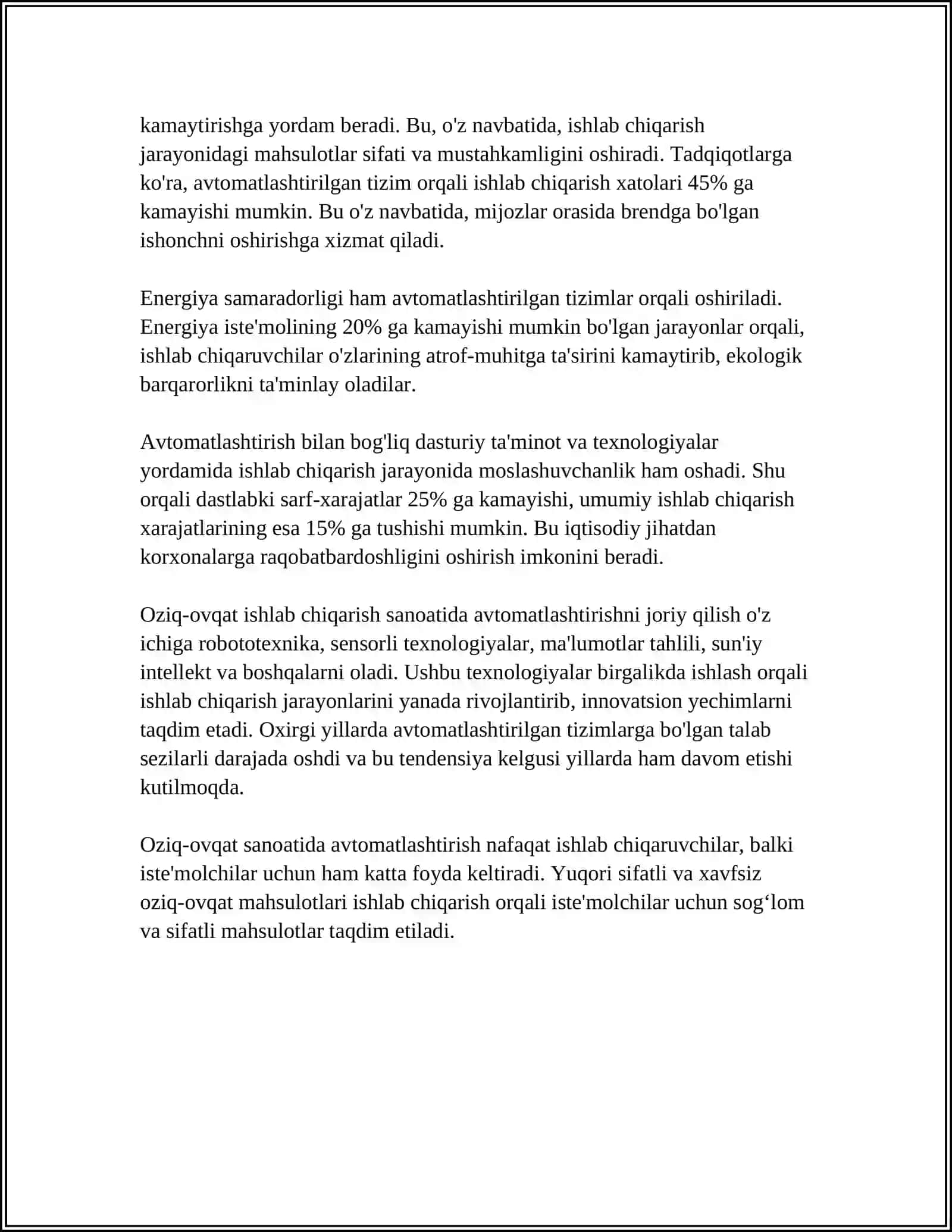 TEXNOLOGIK JARAYONLARNI AVTOMATLASHTIRISHNING OZIQ-OVQAT SANOATIDAGI ROLI 4