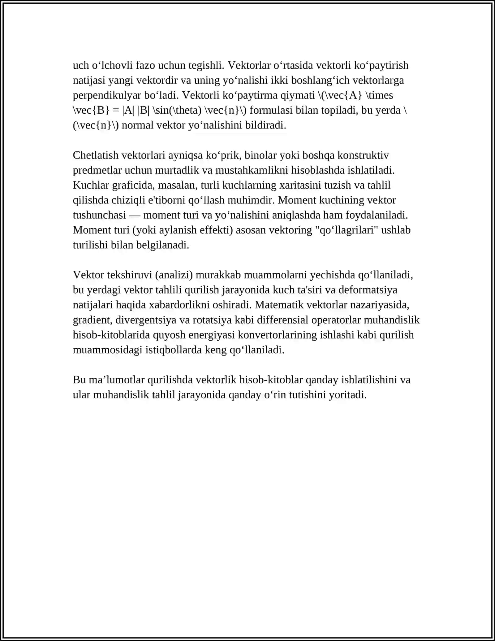 QURILISHDA VEKTOR HISOB TATBIQLARI 4