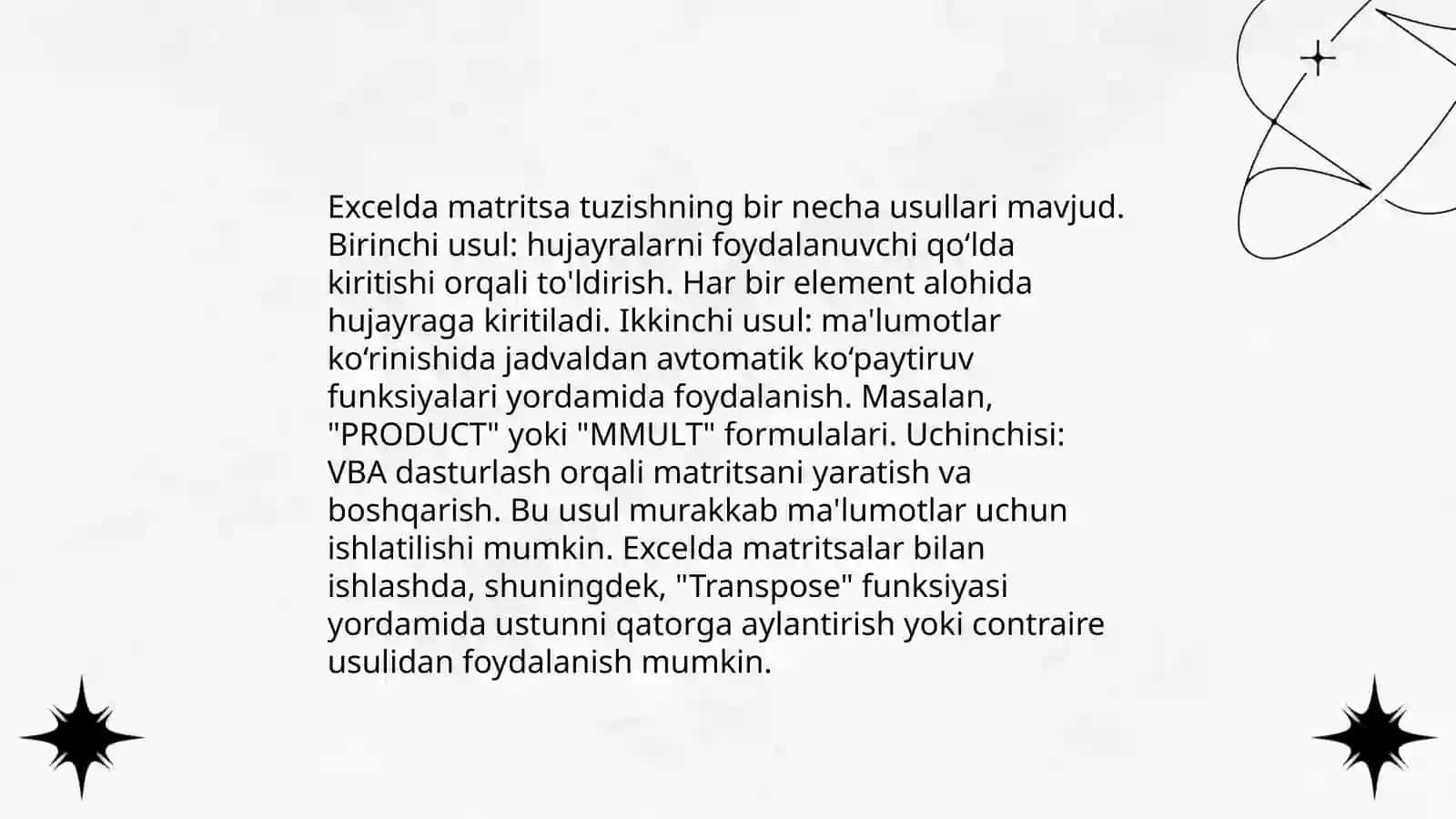 MS excel dasturida determinantlarini va teskari matritsani hisoblashga doir misollar yechish 4
