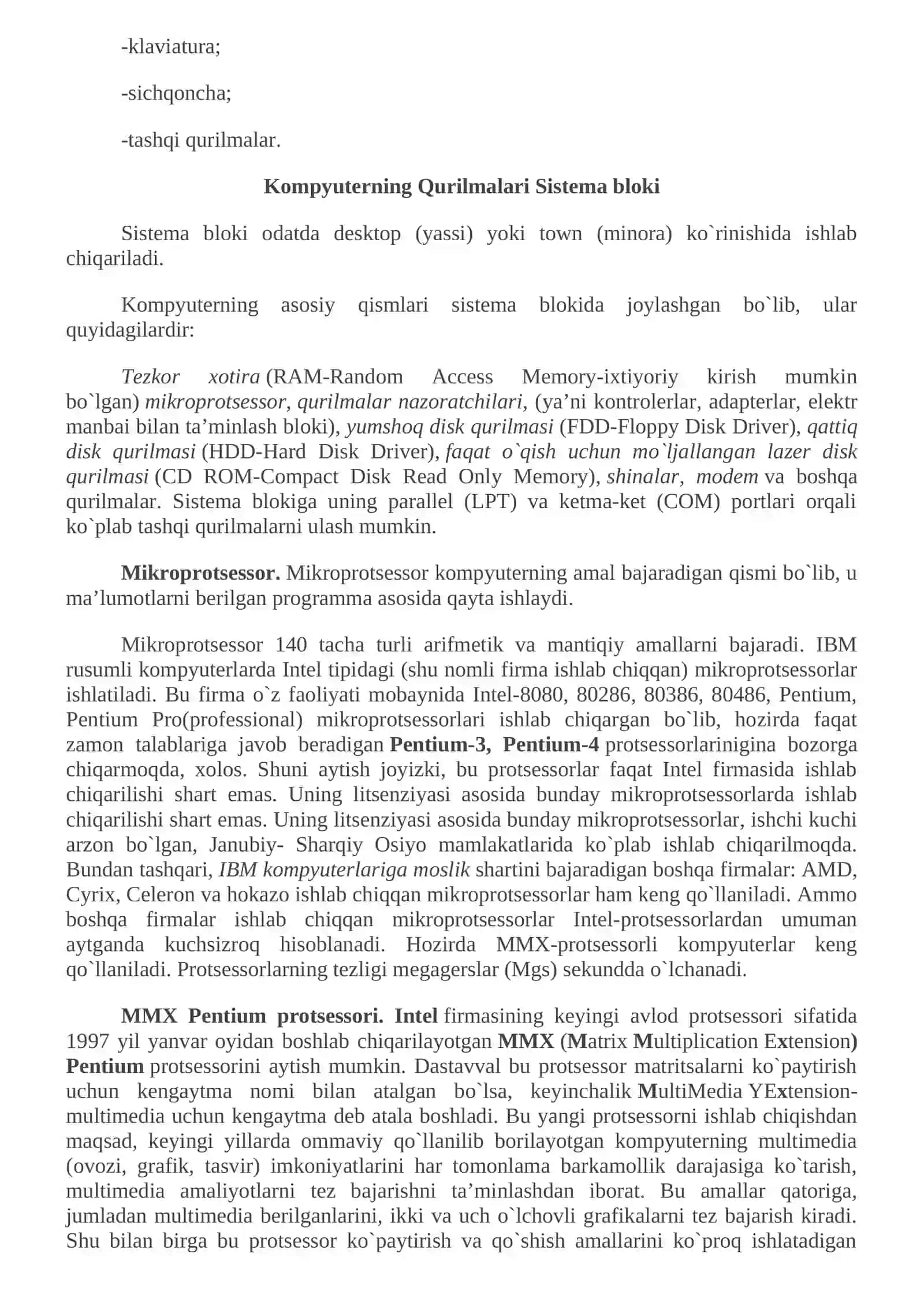 Kompyuterlarning texnik ta’minoti 4