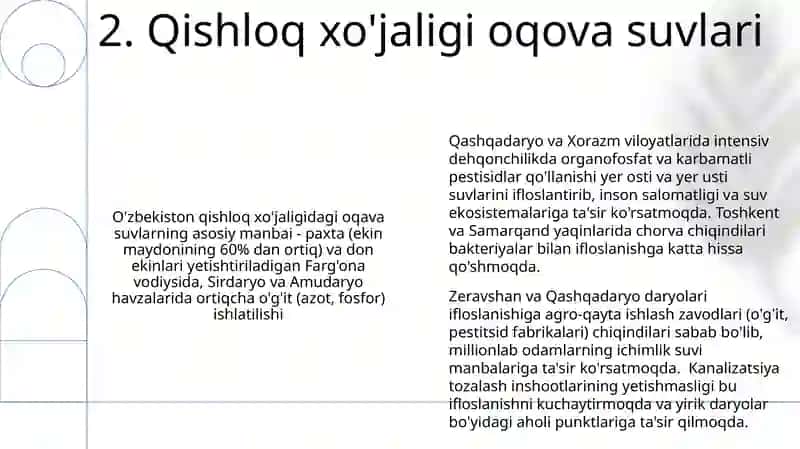 Oʻzbekistondagi suv resurslarining ifloslanish manbaalari 4