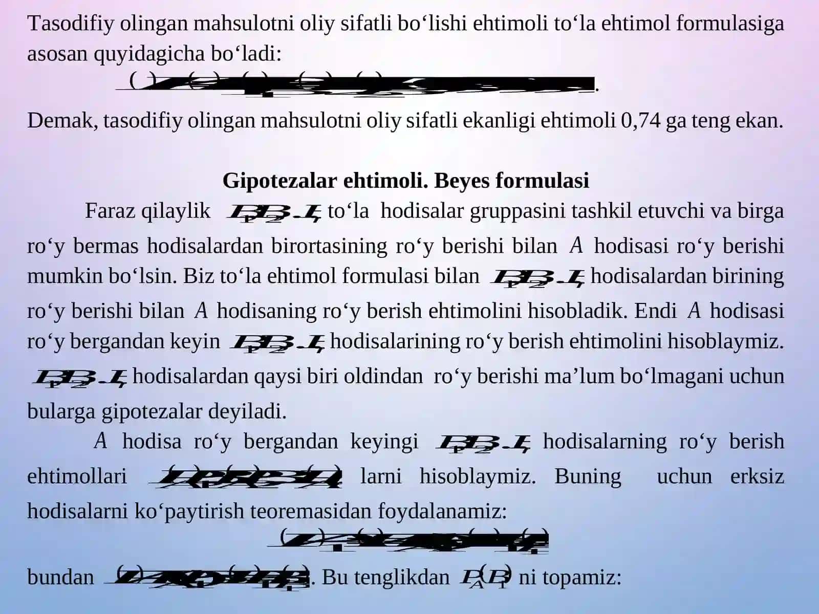 TO‘LA EHTIMOL VA BEYES FORMULASI 4