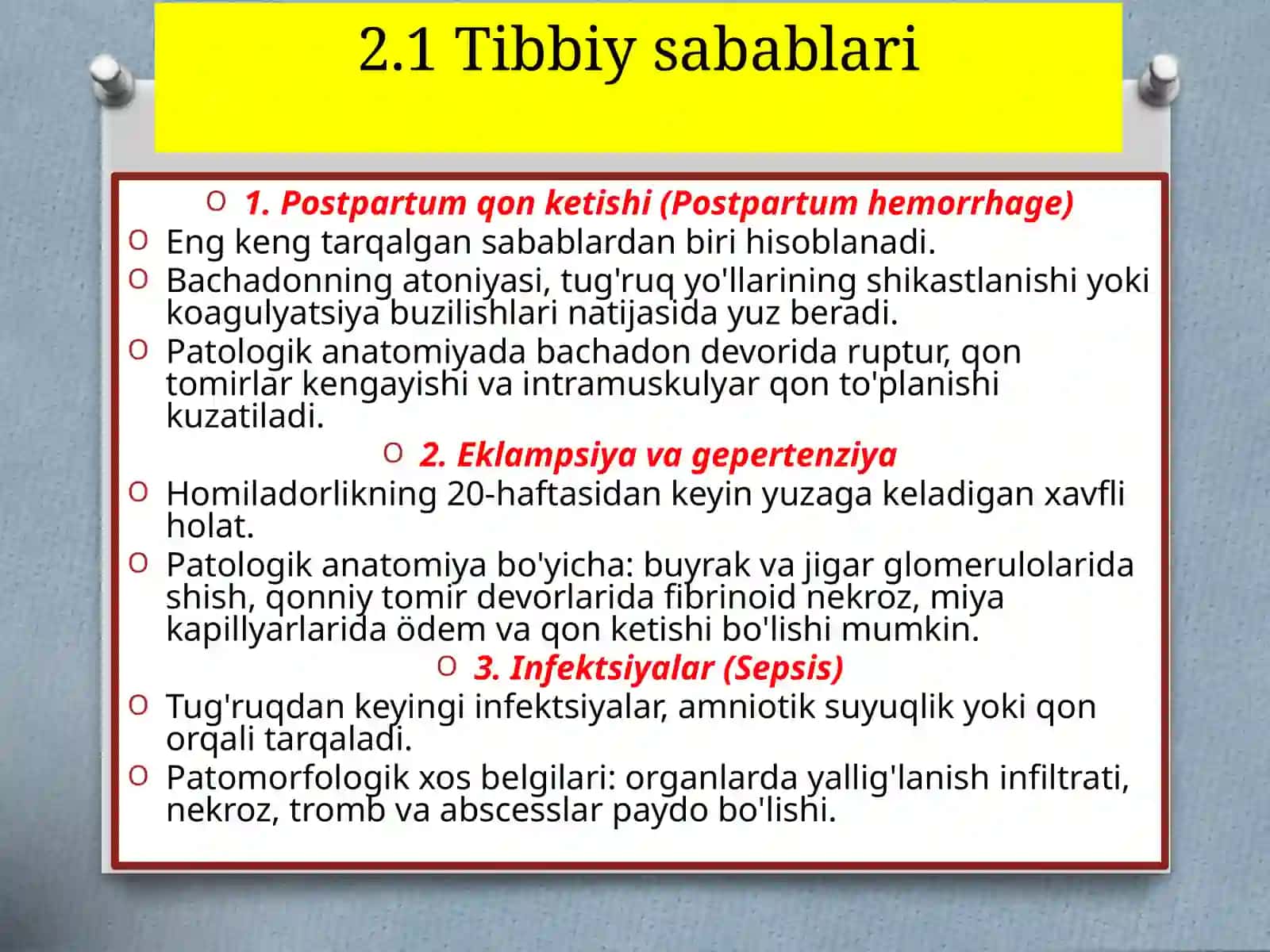 Patalogik ANATOMIYA fanidan Onalar o'limi muammosi 4