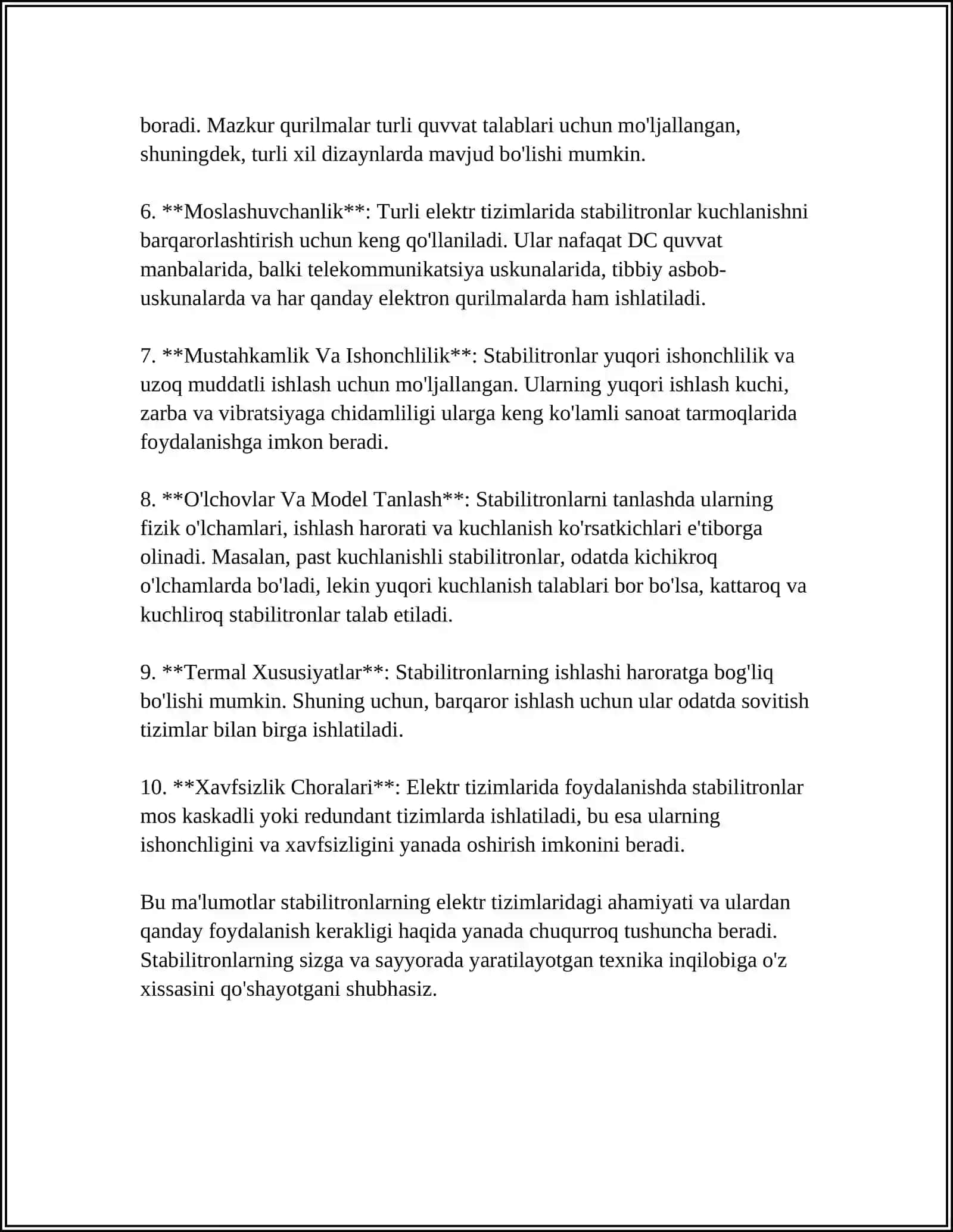 STABILITRONLAR, HIMOYA VA CHEKLOVCHI DIODLAR 4