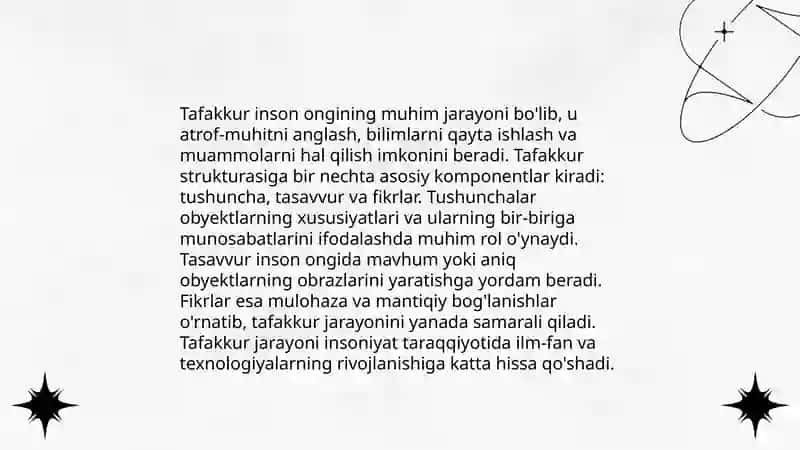 Bilish jarayoni. Tafakkur haqida 4
