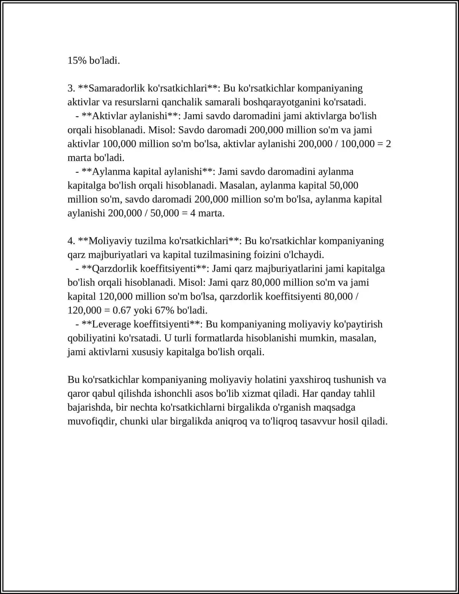 Moliyaviy koeffitsiyentlarning turini va ularning vazifalarini aniqlash 4