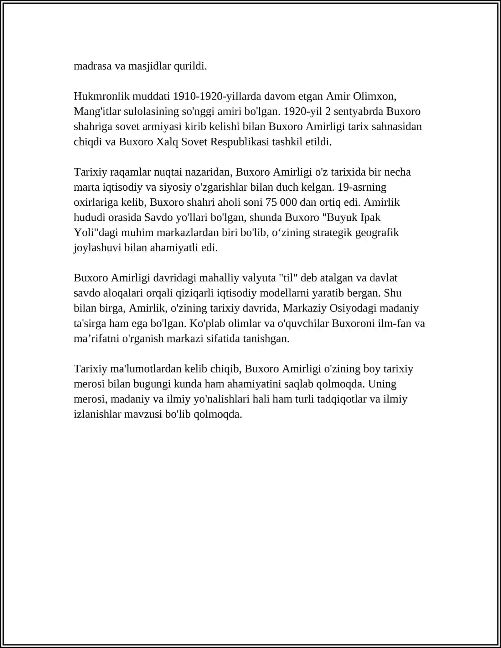 Buxoro Amirligi Referat 4