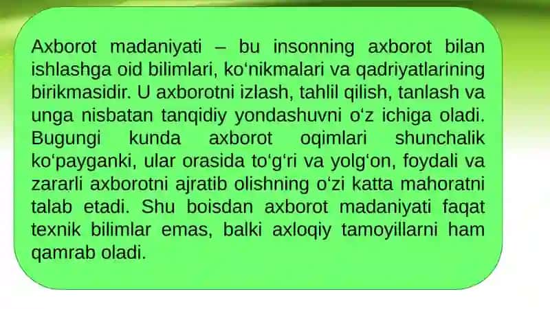 O’quvchilarda axborot madaniyatini shakllantirish texnologiyasi 4