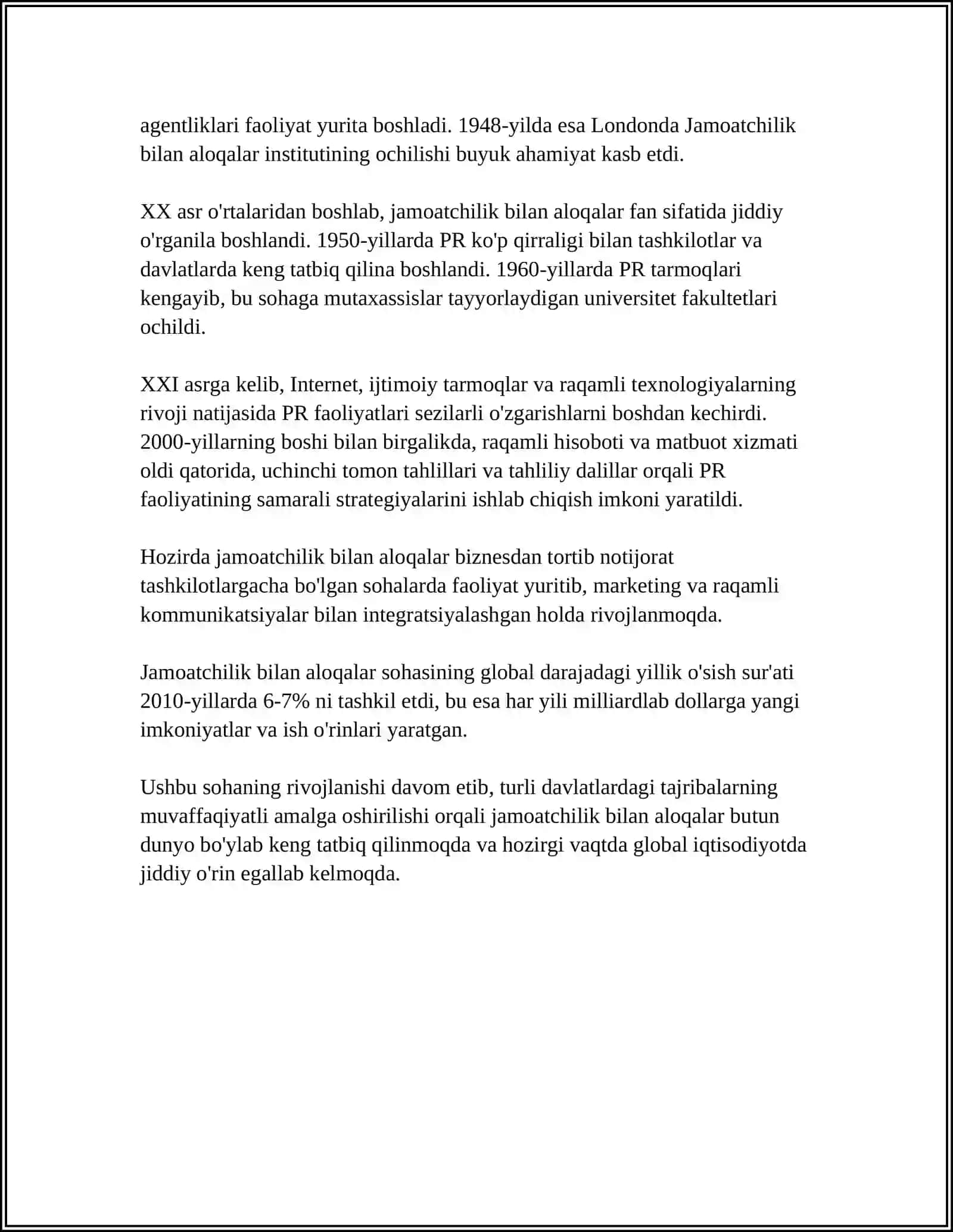 PABLIC RELATIONS VA UNING O‘ZIGA XOS XUSUSIYATLARI 4