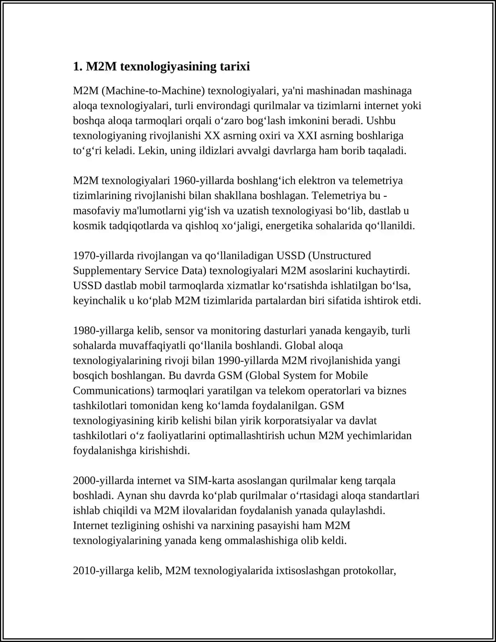 M2M TEXNOLOGIYASI- INTERNET ASHYOLARI ASOSI SIFATIDA 4