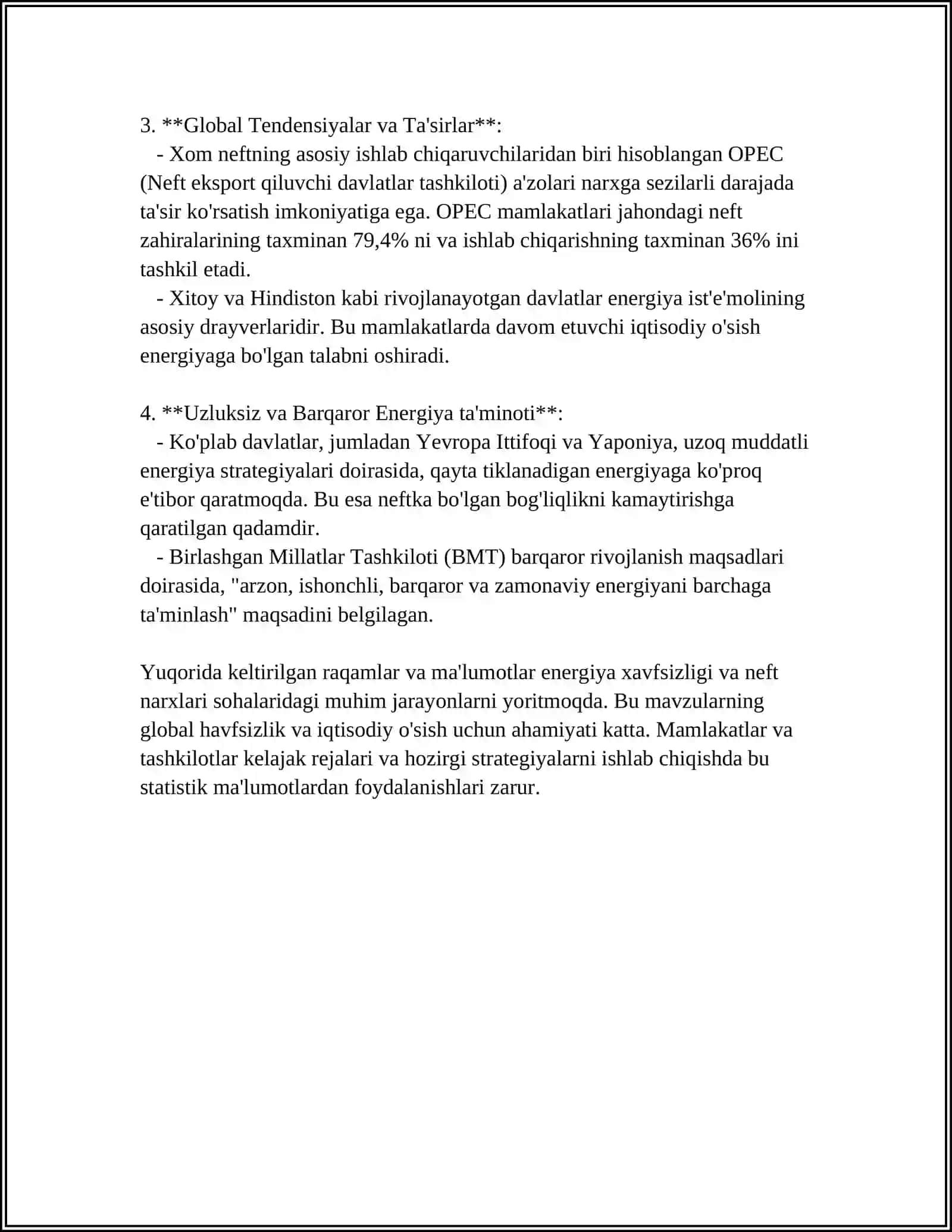 Energiya Xavfsizligi va Neft Narxlari 4
